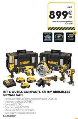 Tout faire matériaux Dewalt kit 6 outils compacts xr 18v brushless 5ah offre