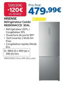 Costco Hisense - réfrigérateur combi rb390n4ccd 304l offre