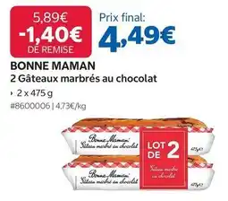 Costco Bonne maman - 2 gâteaux marbrés au chocolat offre