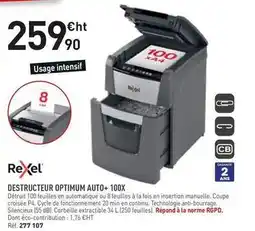 Hyperburo Rexel - destructeur optimum auto+ 100x offre