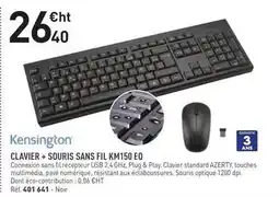 Hyperburo Kensington - clavier + souris sans fil km150 eq offre