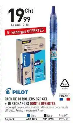 Hyperburo Pilot - pack de 10 rollers b2p gel + 10 recharges dont 5 offertes offre