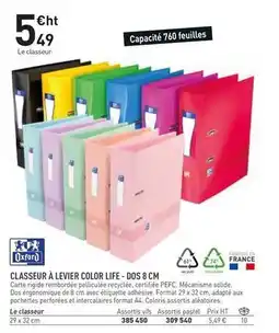 Hyperburo Oxford - classeur à lever color life offre