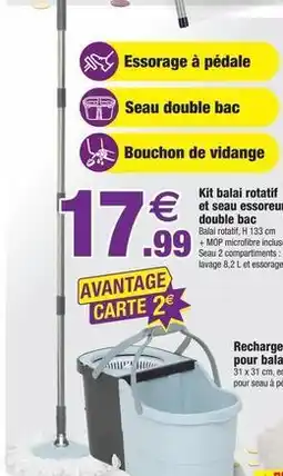 Bazarland Kit balai rotatif et seau essoreur double bac offre