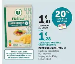 Maximarché U - pates sans gluten offre