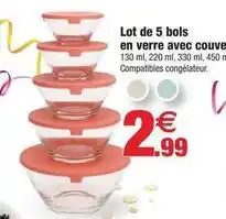 Bazarland Lot de 5 bols en verre avec couve offre