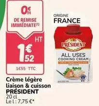 Promocash Président - crème légère liaison & cuisson offre