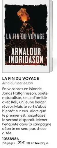 France Loisirs Arnaldur indridason la fin du voyage offre