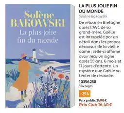 France Loisirs Solène Bakowski La plus jolie fin du monde offre