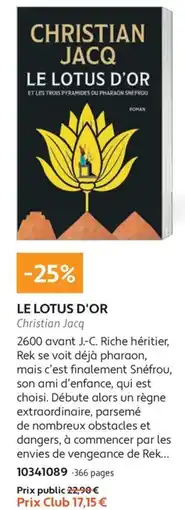 France Loisirs Christian Jacq LE LOTUS D'OR offre