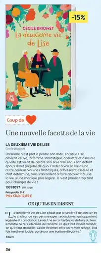 France Loisirs Cécile Briomet La deuxième vie de Lise offre