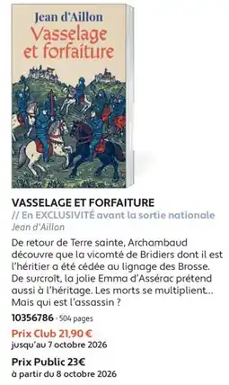 France Loisirs Jean d'Aillon Vasselage et forfaiture offre