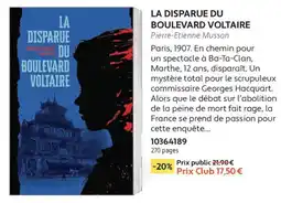France Loisirs LA DISPARUE DU BOULEVARD VOLTAIRE offre
