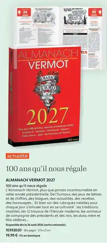 France Loisirs Almanach vermot 2027 offre