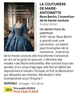 France Loisirs LA COUTURIÈRE DE MARIE-ANTOINETTE offre