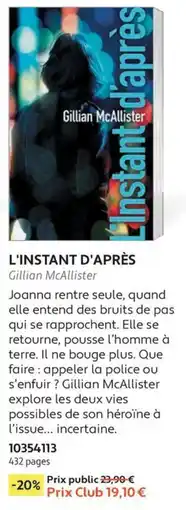 France Loisirs Gillian McAllister L'Instant d'après offre