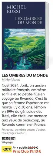 France Loisirs Michel Bussi Les Ombres du Monde offre