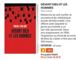 France Loisirs Paul Colize Devant Dieu et les Hommes offre