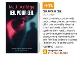 France Loisirs M.J. Arlidge CŒIL POUR CŒIL offre