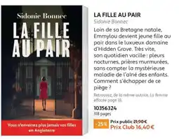 France Loisirs Sidonie Bonnec LA FILLE AU PAIR offre