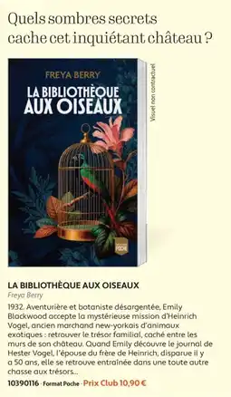 France Loisirs FREYA BERRY LA BIBLIOTHÈQUE AUX OISEAUX offre