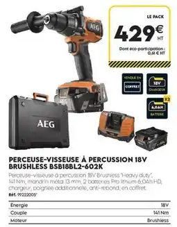 Tout faire matériaux Aeg - perceuse-visseuse a percussion 18v bsb18bl2-602k offre