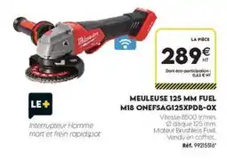 Tout faire matériaux Milwaukee - meuleuse 125 mm fuel m18 onefasa g125spdb-ox offre