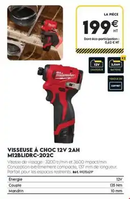 Tout faire matériaux Milwaukee - visseuse a choc 12v 2ah m12bldrc-202 offre
