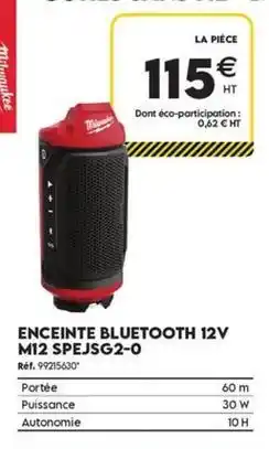 Tout faire matériaux Milwaukee - enceinte bluetooth 12v m12 spejsg2-0 offre
