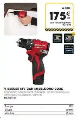Tout faire matériaux Milwaukee - visseuse 12v 2ah m12blddrc-202c offre