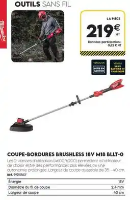 Tout faire matériaux Milwaukee - coupe-bordures 18v m18 blit-o offre