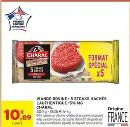 Intermarché Contact Charal - viande bovine: 5 steaks hachés l'authentique 15% mg offre