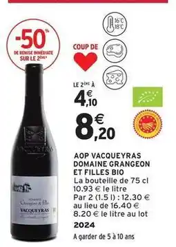 Intermarché Contact Aop vacqueyras domaine grangeon et filles bio offre