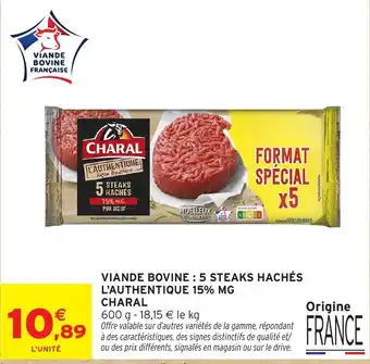 CHARAL VIande bovine 5 steaks hachés