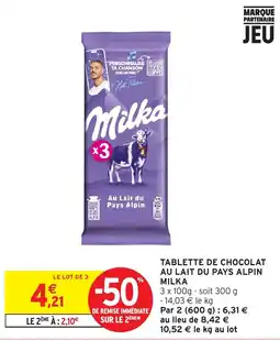 Intermarché Milka TABLETTE DE CHOCOLAT AU LAIT DU PAYS ALPIN offre
