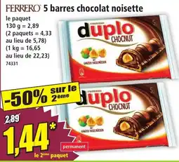 Norma FERRERO 5 barres chocolat noisette offre