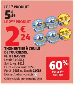 Auchan PETIT NAVIRE Thon entier à l'huile de tournesol offre