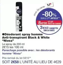 Monop' NIVEA Déodorant spray homme Anti-transpirant Black & White offre