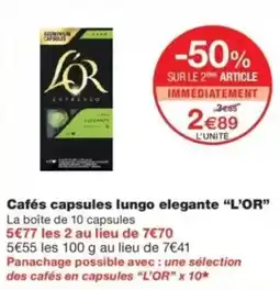 Monop' L'OR Cafés capsules lungo elegante offre