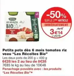 Monop' Blédina les récoltes bio petits pots tomates riz veau offre