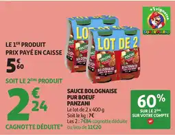Auchan PANZANI Sauce bolognaise pur boeuf offre