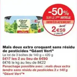 Monop' Géant Vert Maïs doux extra croquant offre