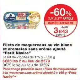 Monop' Petit Navire Filets de maquereaux au vin blanc et aromates sans arôme ajouté offre