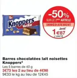 Monop' Knoppers Barres chocolatées lait noisettes offre