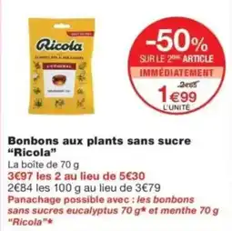 Monop' Ricola Bonbons aux plants sans sucre offre