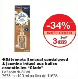 Monop' Glade Bâtonnets Sensual sandalwood & jasmine offre