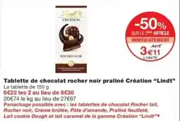 Monop' Lindt Tablette de chocolat rocher noir praliné offre