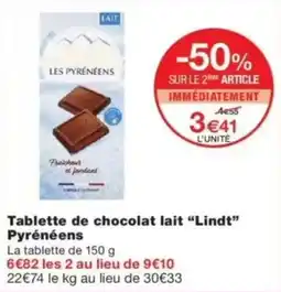 Monop' Lindt Tablette de chocolat lait offre