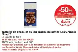 Monop' Lindt Tablette de chocolat au lait praliné noisettes offre