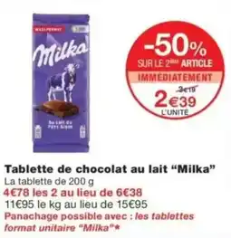 Monop' Milka Tablette de chocolat au lait offre